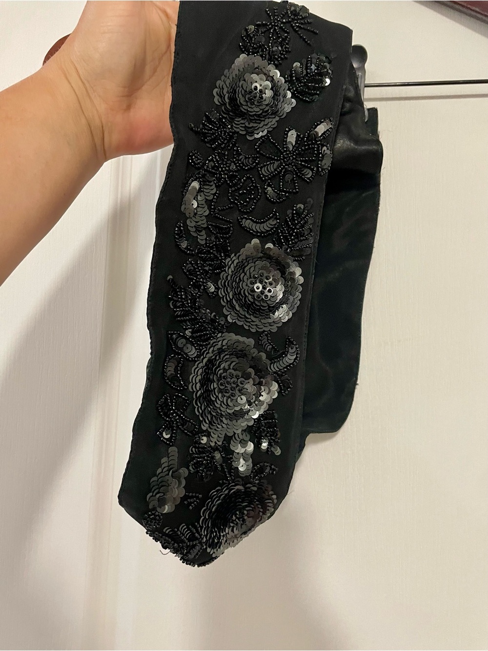 NWOT 100% Silk Vintage-Style Black Beaded Garment Belt by Tristan